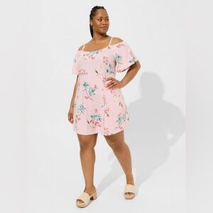 Torrid Mini Challis Cold Shoulder Trapeze Dress 00 pink mini dress